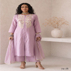 Elegant Roman Silk Embroidered A-Line Kurta Palazzo Set with Organza Dupatta